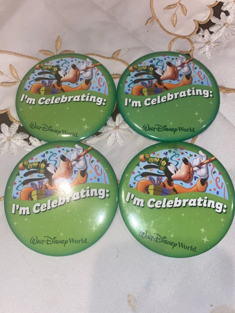 Disney Goofy 'I'm Celebrating' Green Celebration Buttons